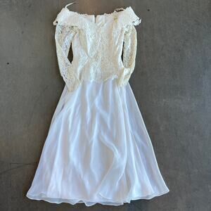 Vintage 90s Jessica McClintock Embellished Lace Longsleeve Wedding Dress 7/8